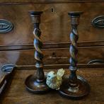 Engels antieke eiken Barley Twist kandelaars, Antiek en Kunst, Ophalen of Verzenden