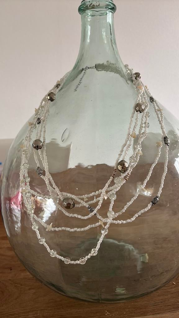 Witte zilveren ketting met 6 strengen, Ophalen of Verzenden, Wit, Zilver