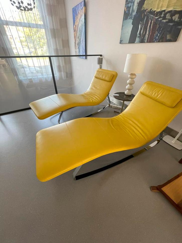 B&B Italia Chaise Longue - Geel Leer, Huis en Inrichting, Banken | Sofa's en Chaises Longues, Zo goed als nieuw, Eenpersoons, 150 tot 200 cm