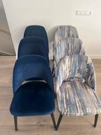6 stijlvolle eetkamerstoelen in blauwe kleurencombinatie, Huis en Inrichting, Stoelen, Ophalen, Zo goed als nieuw, Vijf, Zes of meer stoelen