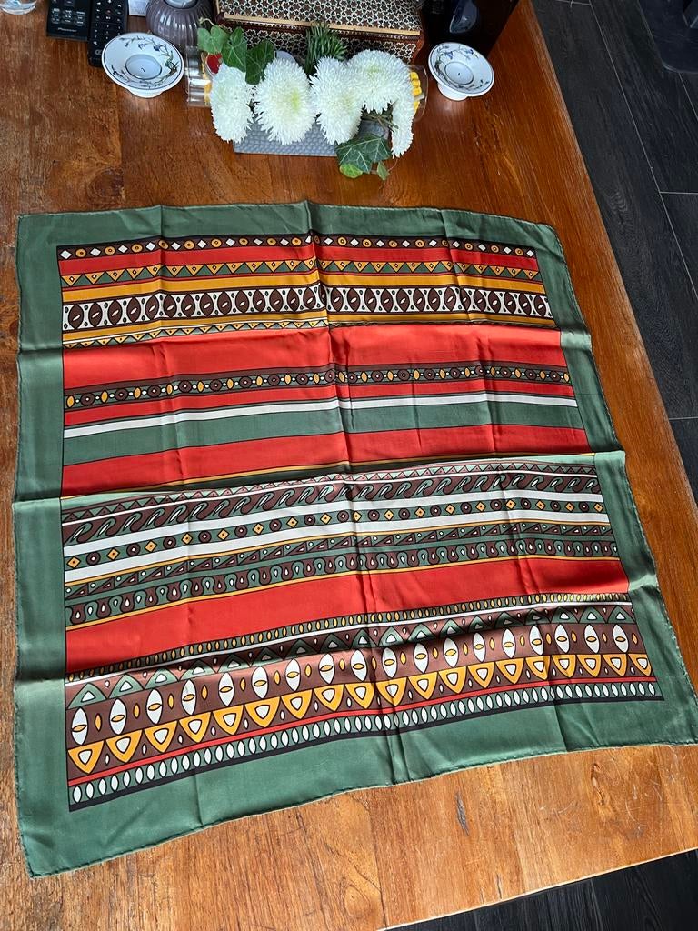 Vintage Zijden Sjaal met Etnische Print, Kleding | Heren, Ophalen of Verzenden