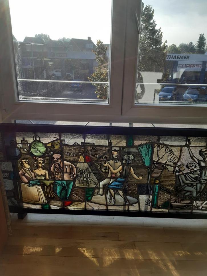 Antieke Glas in Lood Ramen - Café Herkomst, Antiek en Kunst, Antiek | Glas en Kristal, Ophalen