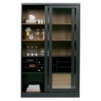 WOOOD vitrinekast glasdeur zwart hout, Ophalen, Met deur(en), 100 tot 150 cm, Modern chique