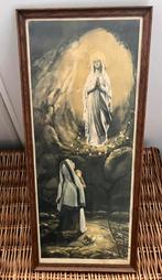 Lourdes antieke ingelijste prent,Maria met Bernadette, Antiek en Kunst, Antiek | Religie, Ophalen of Verzenden