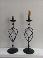 Stoere sobere kandelaars van zwart ijzer, Gebruikt, Zwart, Ophalen of Verzenden, Metaal