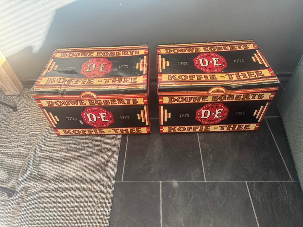 2 antieke Koffie winkelblikken * Douwe Egberts  * Groot, Verzamelen, Blikken, Ophalen, Gebruikt, Koffie, Douwe Egberts