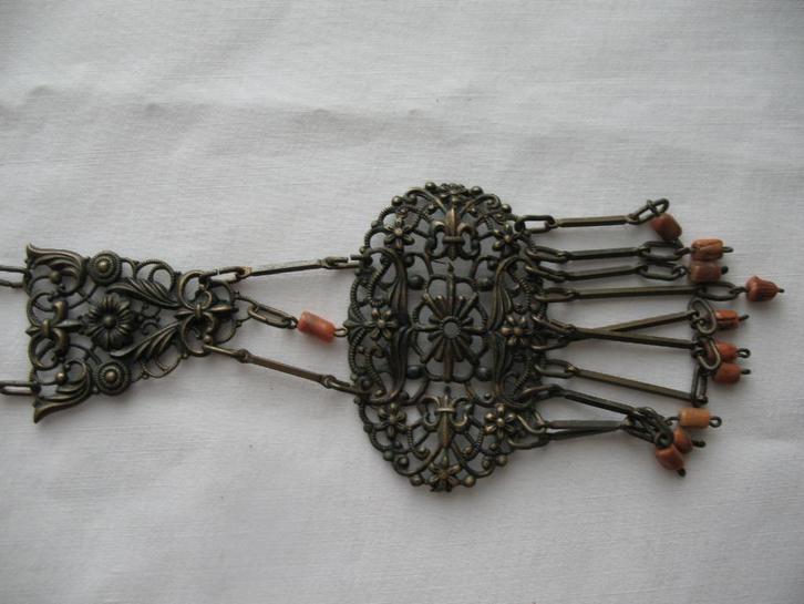 Bronsklr. Tribal Boho Ketting met Bloedkoraaltjes Nr 3 Vint, Sieraden, Tassen en Uiterlijk, Antieke sieraden, Ketting, Overige materialen