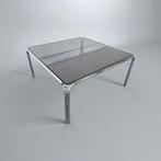 vintage vierkante salontafel / coffee table met fumé glas, Ophalen, Gebruikt, 50 tot 100 cm, Vierkant