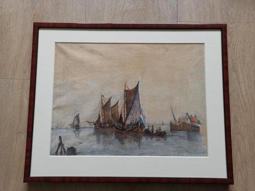 Prachtige oude aquarel oud Hollandse schepen, Antiek en Kunst, Kunst | Schilderijen | Klassiek, Ophalen of Verzenden