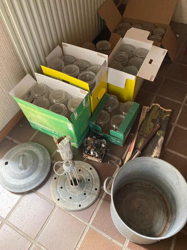 weckketel, weckglazen, thermometer,klemmen, Huis en Inrichting, Keuken | Potten en Pannen, Gebruikt, Overige typen, Glas, Ophalen