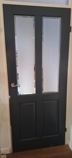 Binnendeur opdekdeur 83x201,5 hout met facet mat glas, Ophalen, Gebruikt, 80 tot 100 cm, Binnendeur