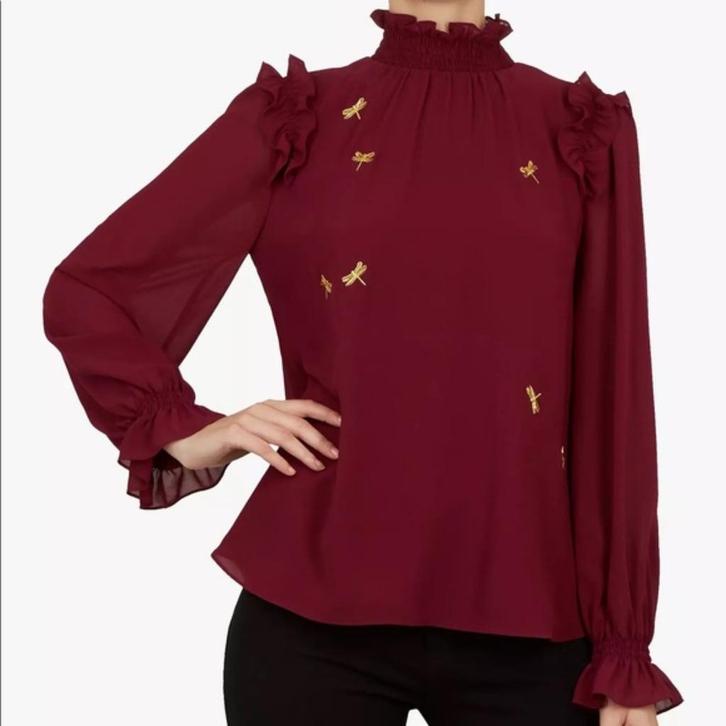 Blouse van het mooie merk Ted Baker maat 2, Kleding | Dames, Blouses en Tunieken, Zo goed als nieuw, Maat 38/40 (M), Rood, Ophalen of Verzenden