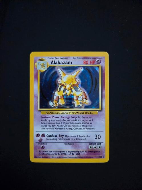 Alakazam 1/102 Pokemon Base holo, Hobby en Vrije tijd, Verzamelkaartspellen | Pokémon, Zo goed als nieuw, Booster, Foil, Ophalen of Verzenden