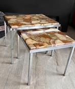 Zeer mooie onyx marmeren bijzettafeltjes, Ophalen of Verzenden, Zo goed als nieuw, Rond, Minder dan 55 cm