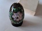 Cloisonnee ei zwart met bloemen op voetje, Verzenden