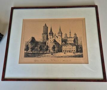 Oude prent St. Servaaskerk Maastricht incl lijst beschikbaar voor biedingen