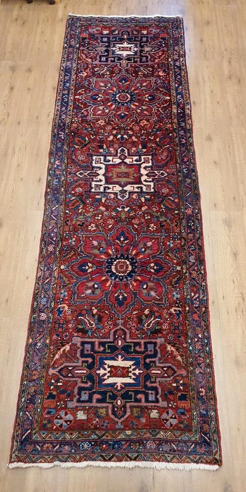 Vintage handgeknoopt perzisch tapijt loper heriz 337x99, Huis en Inrichting, Stoffering | Tapijten en Kleden, Gebruikt, 50 tot 100 cm