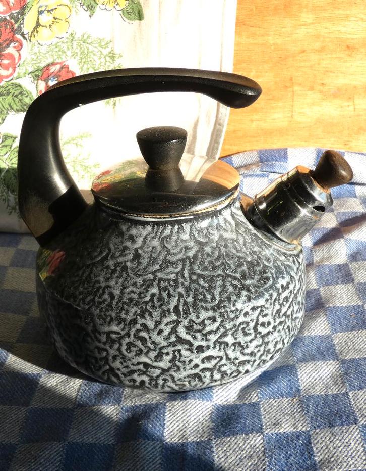 emaille fluitketel/ waterketel/ kan grijsgewolkt email, Antiek en Kunst, Antiek | Emaille, Ophalen of Verzenden