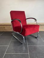 Gispen 407 fauteuil , hoogglans chroom, donkerrode ribstof, Huis en Inrichting, Fauteuils, Minder dan 50 cm, Minder dan 75 cm