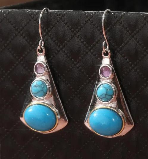 Oorbellen met turquoise natuursteen, Sieraden, Tassen en Uiterlijk, Oorbellen, Nieuw, Hangers, Zilver, Ophalen of Verzenden