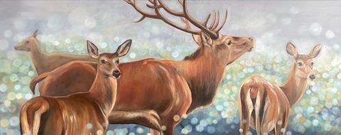 Schilderij olieverf herten, Huis en Inrichting, Woonaccessoires | Schilderijen, Tekeningen en Foto's, Nieuw, Schilderij, Ophalen of Verzenden