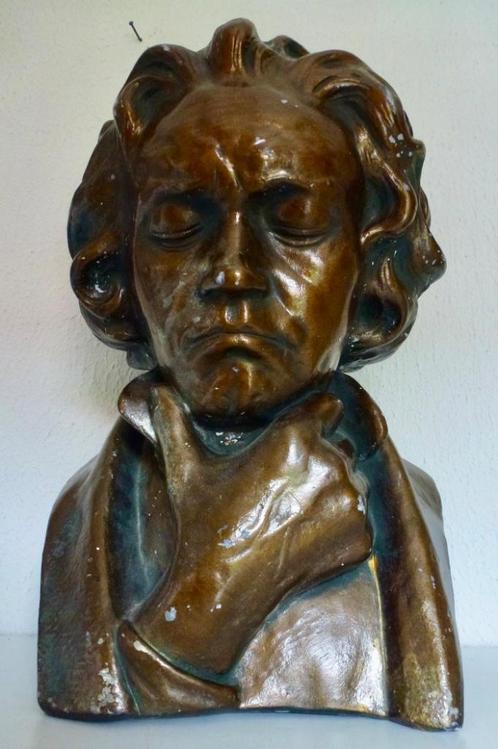 Buste van Ludwig von Beethoven in brons-gepatineerd gips., Antiek en Kunst, Kunst | Beelden en Houtsnijwerken, Verzenden