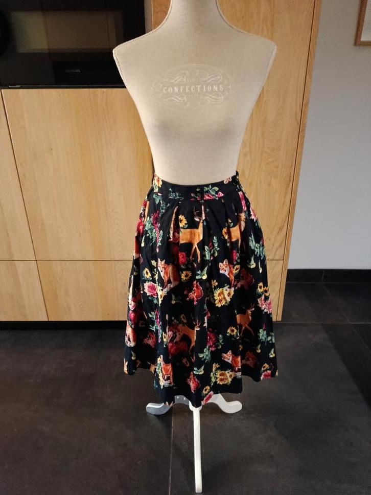 Hell Bunny Vixen Rok XL, Kleding | Dames, Rokken, Zo goed als nieuw, Maat 46/48 (XL) of groter, Zwart, Knielengte, Ophalen of Verzenden