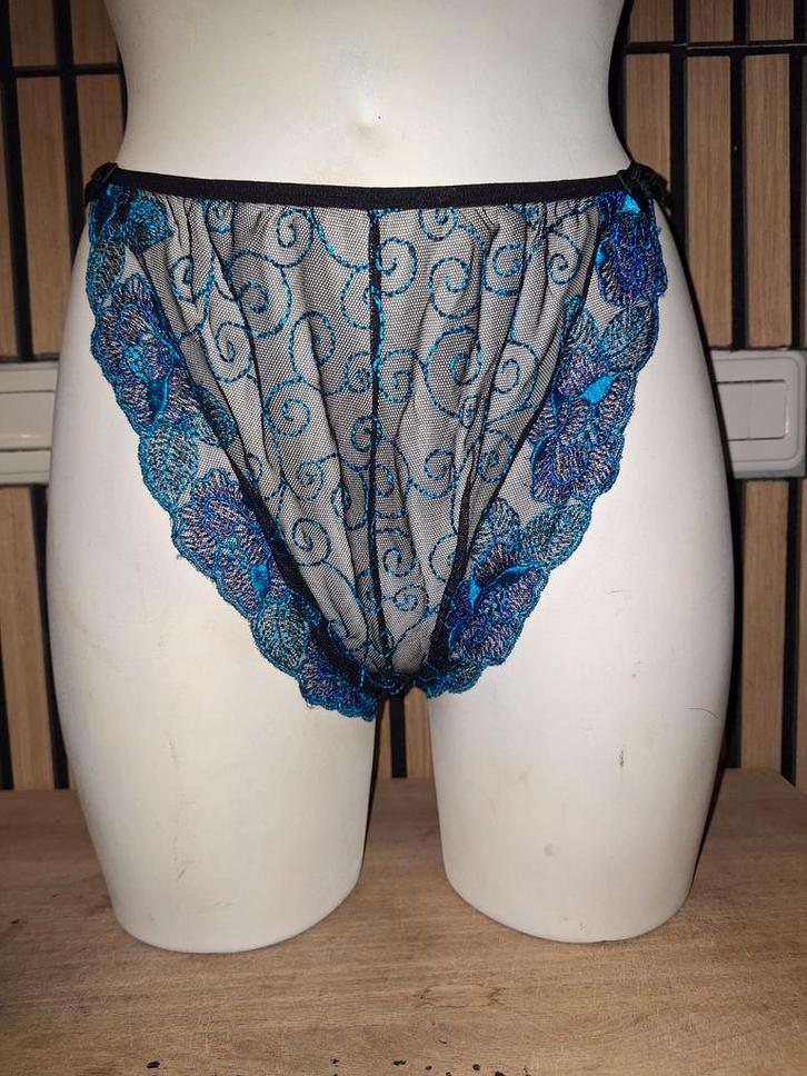 Sexy zwart-blauwe nieuwe transparante string maat XXL, Kleding | Dames, Ondergoed en Lingerie, String, Zwart, Verzenden