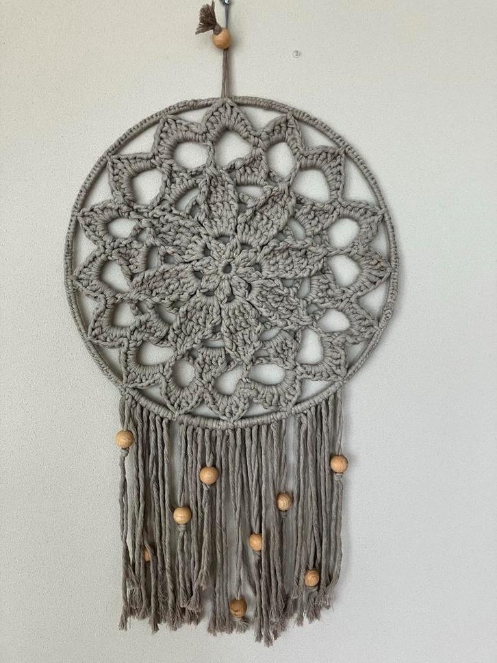 Macramé Wanddecoratie Grijs met Houten Kralen, Huis en Inrichting, Woonaccessoires | Wanddecoraties, Nieuw, Ophalen of Verzenden