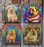Chow Chow Glas in Lood onderzetters met houder, Ophalen of Verzenden, Nieuw, Glas of Kopje