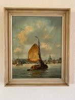 Schepen op het ij - Amsterdam - olieverf, Antiek en Kunst, Kunst | Schilderijen | Klassiek, Ophalen of Verzenden
