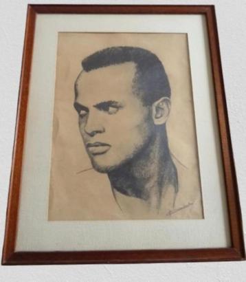 Gesigneerde tekening, krachtige uitstraling. H. Belafonte  beschikbaar voor biedingen