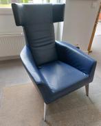 Moderne blauw leren verstelbare fauteuil van Leolux, Huis en Inrichting, Fauteuils, Ophalen, Zo goed als nieuw, 50 tot 75 cm, Leer