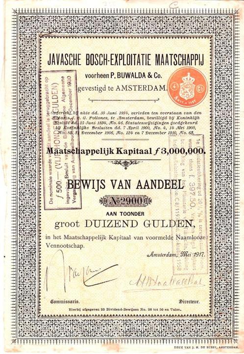 JAVASCHE BOSCH - EXPLOITATIE MAATSCHAPPIJ, Postzegels en Munten, Aandelen en Waardepapieren, Aandeel, Verzenden