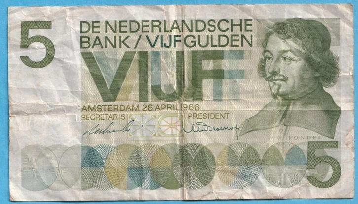 (KC29) Nederland 5 gulden, Postzegels en Munten, Bankbiljetten | Nederland, Los biljet, 5 gulden, Verzenden