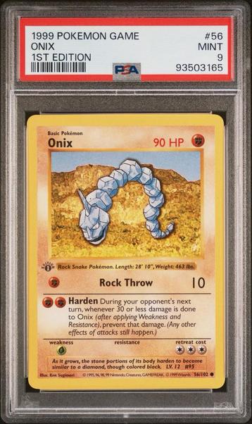 Pokemon Onix 1st Edition PSA 9 beschikbaar voor biedingen