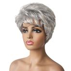 Pruik kort haar in laagjes naturel grijsmix model, Verzenden, Nieuw, Pruik of Haarverlenging