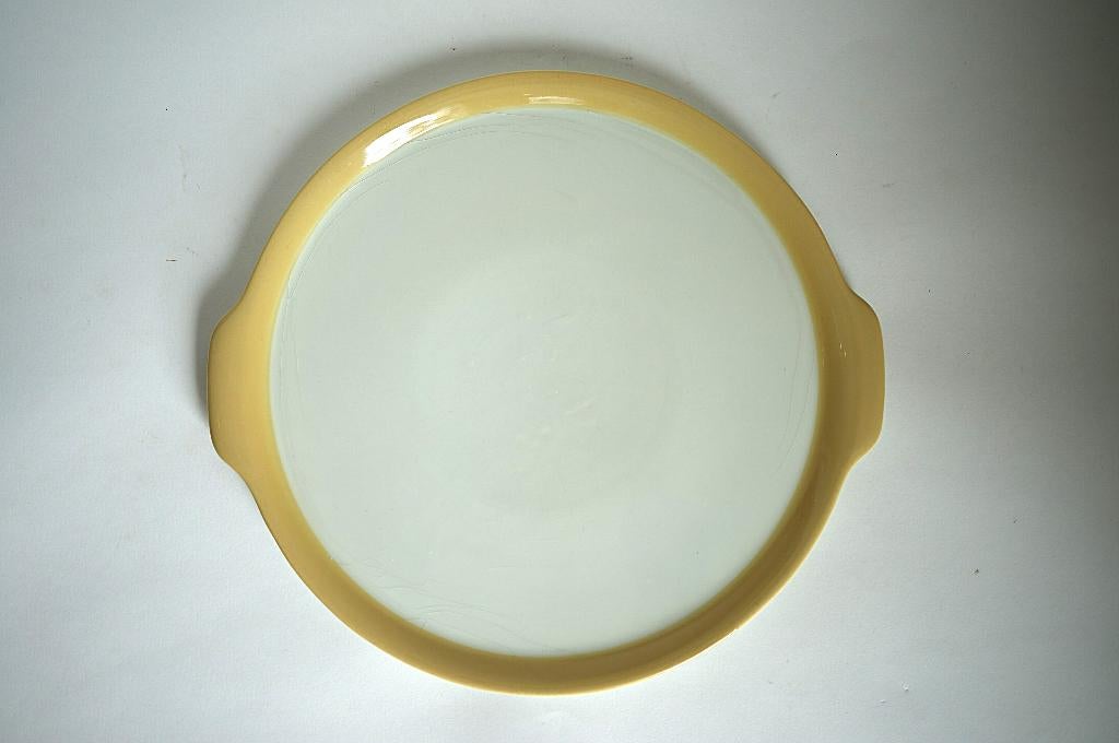 vintage goedewaagen serveerschaal aardewerk wit geel rand, Ophalen of Verzenden