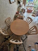 Lichtbruine ronde eettafel met bijbehorende stoelen, Huis en Inrichting, Ophalen, Gebruikt, Rond, Vijf personen of meer