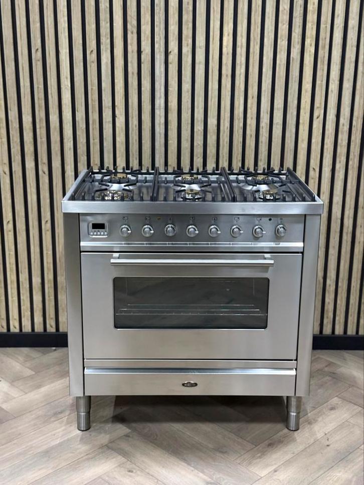 Boretti Inox 90cm Gas 6 pits + Multifunctionele Oven, Witgoed en Apparatuur, Fornuizen, Zo goed als nieuw, Vrijstaand, Gas, 5 kookzones of meer