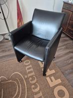 4 Zwarte leren kuipstoelen op wieltjes, Huis en Inrichting, Fauteuils, Ophalen