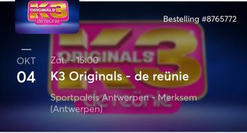 K3 originals-reünie 4 okt 15:00 in Antwerpen. 2x middeplein beschikbaar voor biedingen