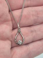 Vintage Zilveren Ketting met Hanger, Gebruikt, Verzenden, Met kristal, Zilver