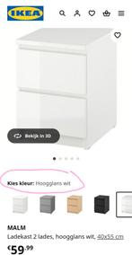 Malm 2x Ikea nachtkastje hoogglans wit, Huis en Inrichting, Kasten | Ladekasten, Ophalen, 1 of 2 laden, 50 tot 100 cm, Zo goed als nieuw