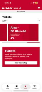 2 kaartjes Ajax-Fc Utrecht, Tickets en Kaartjes, Losse kaart, Twee personen, Mei