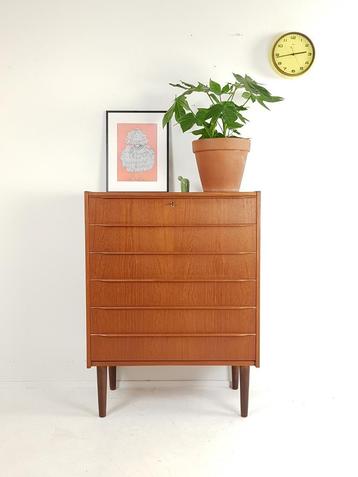 Vintage teak houten ladenkast Deens 6 lades Chest of drawers beschikbaar voor biedingen