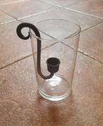 Glazen windlicht met smeedijzer kaarsenhouder., Ophalen of Verzenden, Overige materialen, Minder dan 25 cm