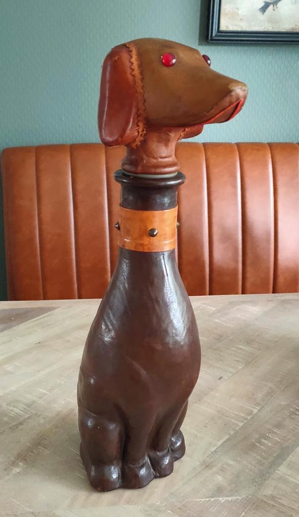 Empoli karaf hond bekleed in leer, Antiek en Kunst, Curiosa en Brocante, Ophalen of Verzenden