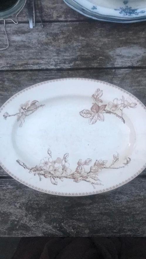 Grote antieke schaal met wilde rozen - Petrus Regout, Antiek en Kunst, Antiek | Schalen, Ophalen of Verzenden
