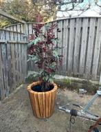 Grote houtlook plantenpot met kunstplant diameter 63 pot, Volle zon, Ophalen of Verzenden, 100 tot 250 cm, Zomer